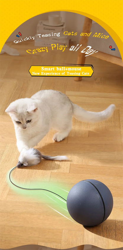 Kimpets Cat Toys Mouse Teaser Ball Fun Moving Toy For Pet Cat Dog Electric Teaser Ball Automatic Intelligent Rolling Ball